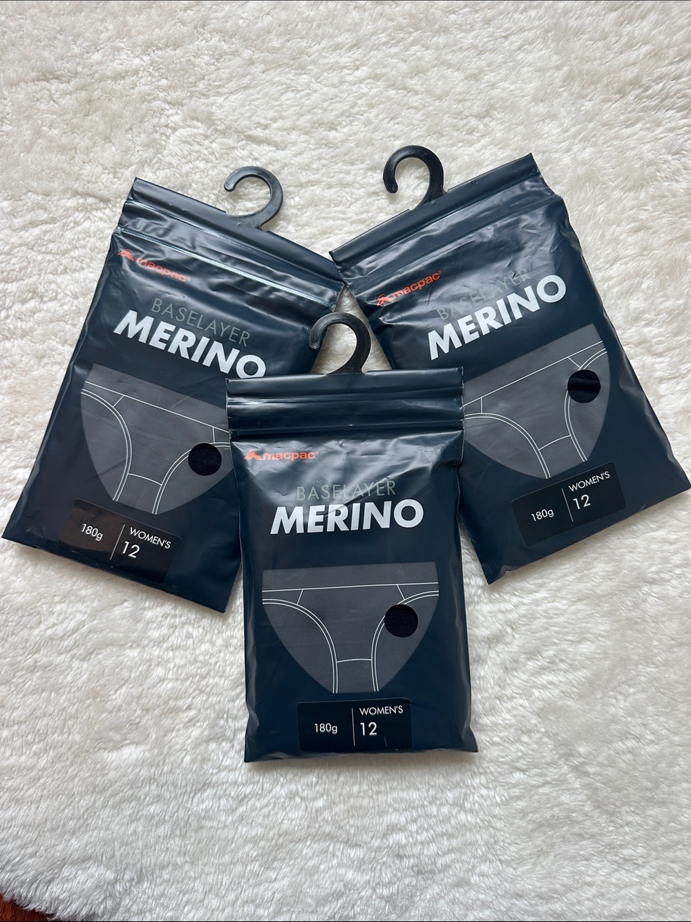 Macpac Merino 180 Women's Briefs - Black (Set of 3, Size 12) Merino Baselayer